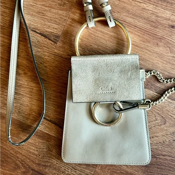 Chloé Mini Faye Beige Leather and Suede Crossbody Bag - Picture 1 of 11
